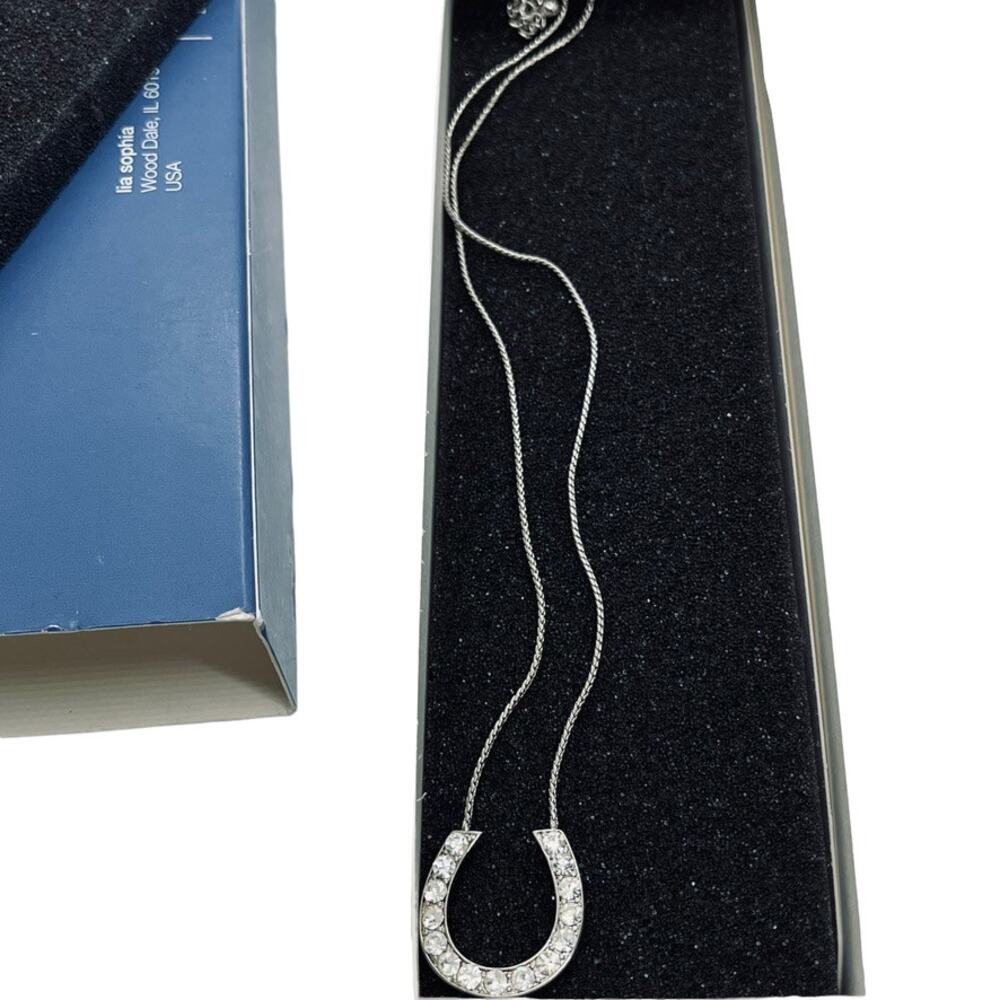 Lia Sophia Horseshoe Necklace Women Rhinestone In Box Vintage Silver Tone 16 in - Picture 7 of 11